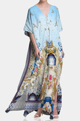 Blue Romanticism Print Viscose Silk Convertible Kaftan
