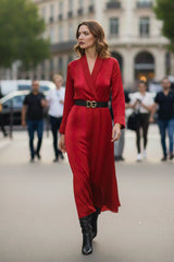 Biodegradable Sustainable Silk Long Robe Dress in Blood Stone