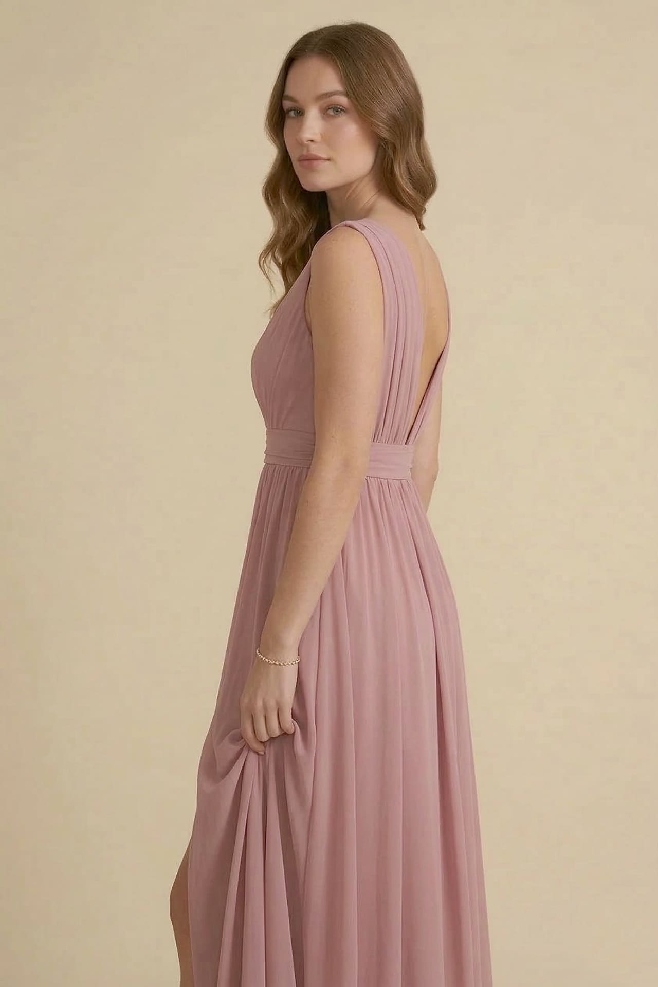 Amethyst Heaven V-Neck Bridesmaid Dress – Elegant Formal Maxi Gown
