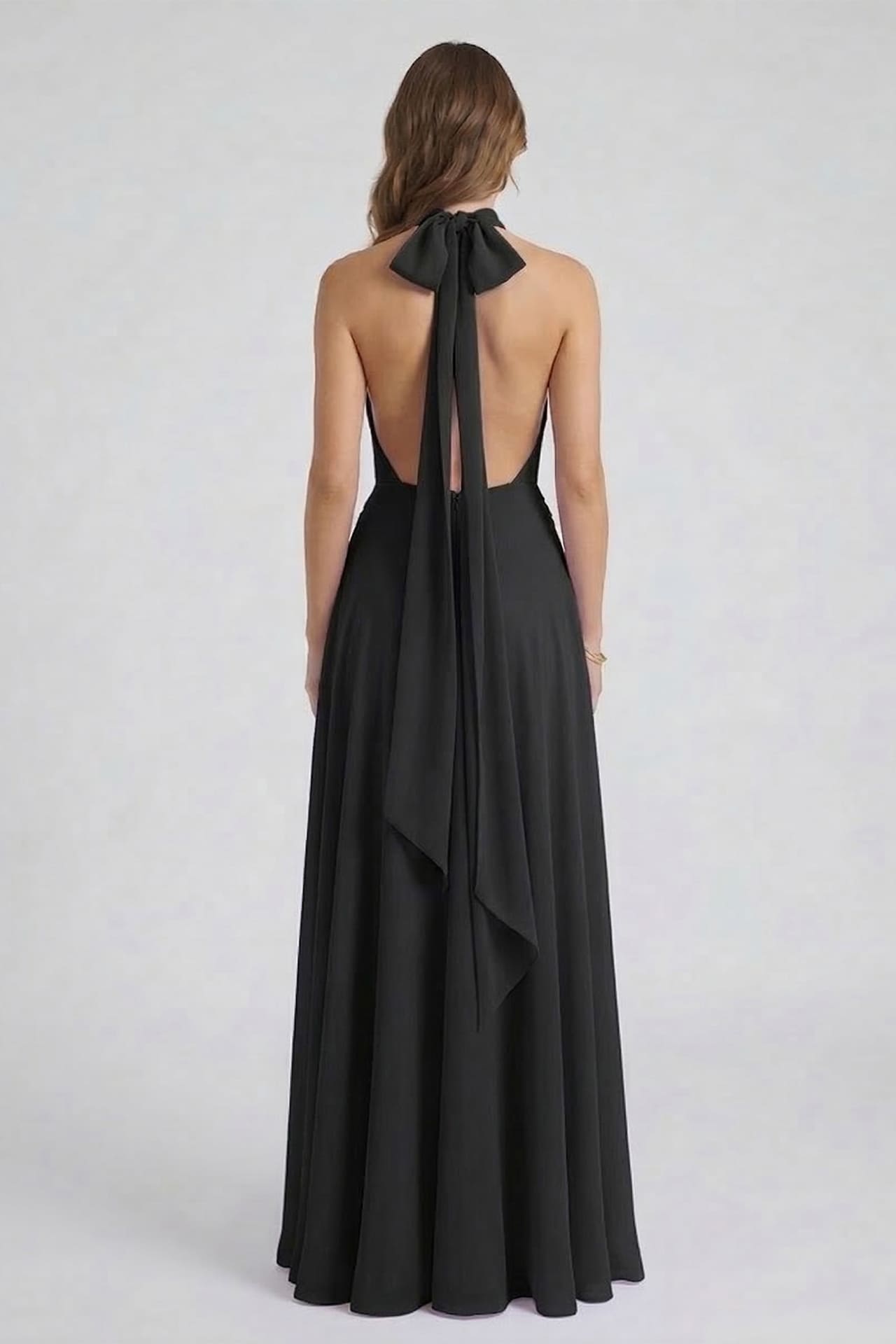 Black Chiffon V-Neck Wedding Guest Maxi Dress with Side Slit