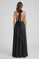 Black Chiffon V-Neck Wedding Guest Maxi Dress with Side Slit