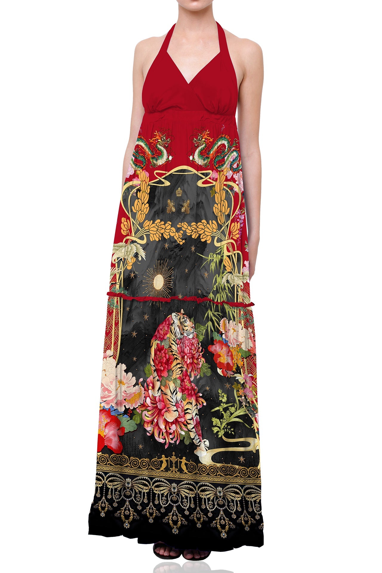 Animal Print Red Halter Dresses