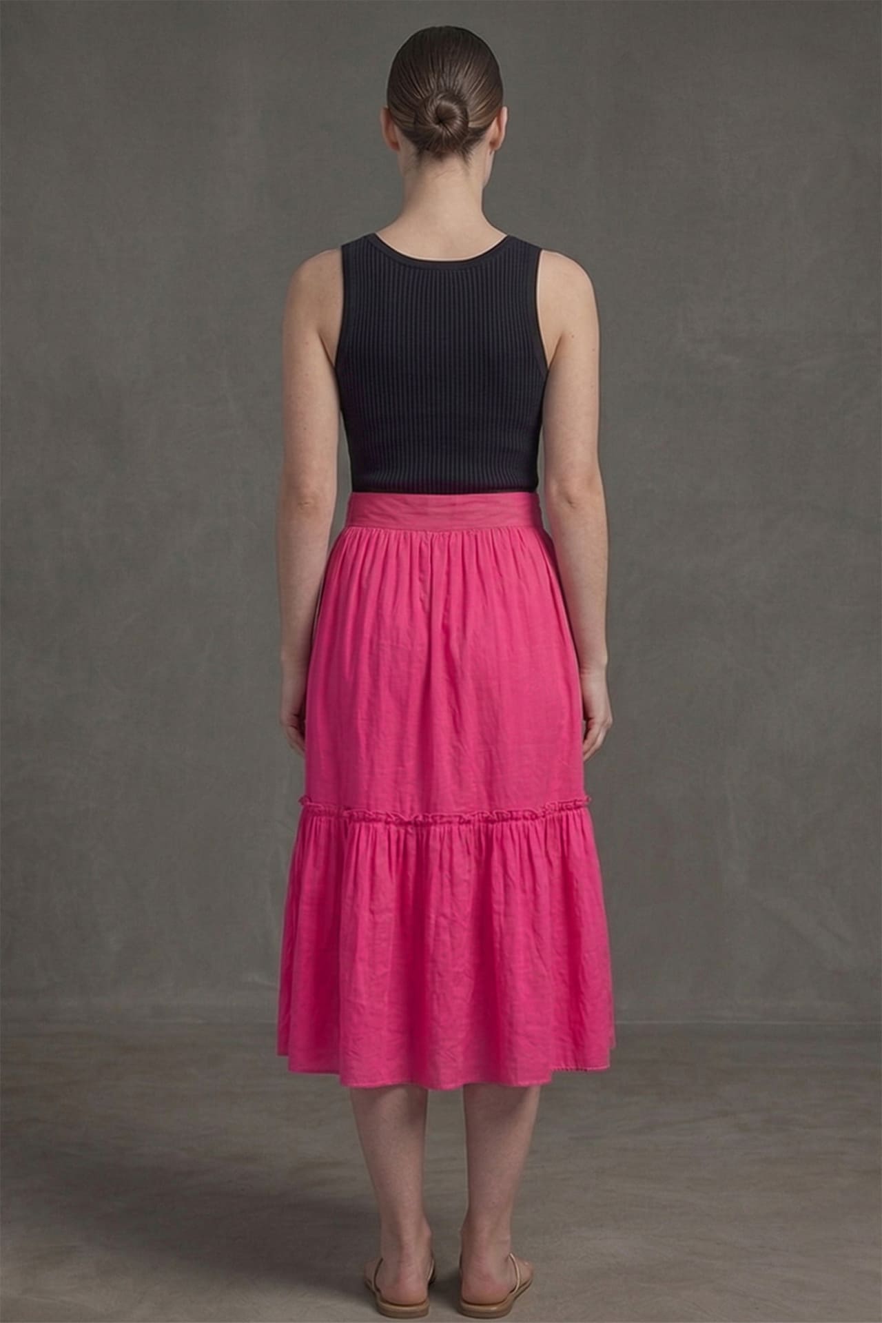 Barbie Pink Satin Midi Skirt with Ruffle Hem