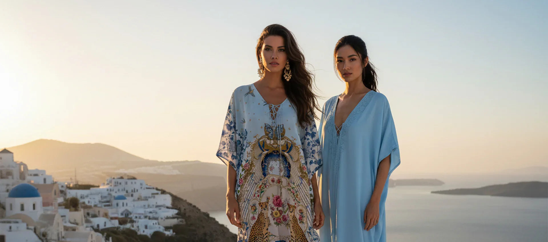 Blue Romanticism Print Knee-Length Convertible Kaftan