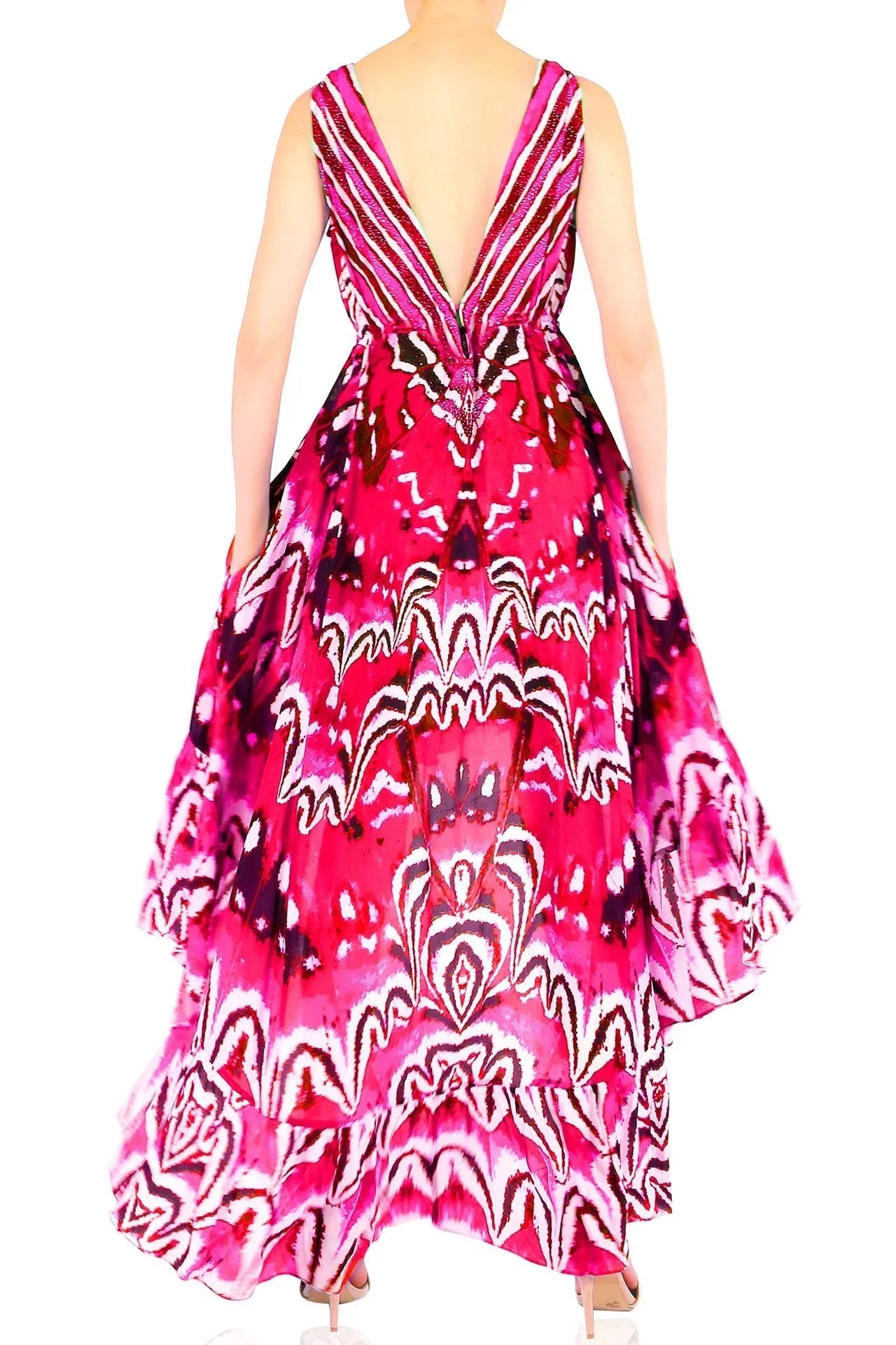 Annabella Butterfly-Print Ruflle Maxi Dress