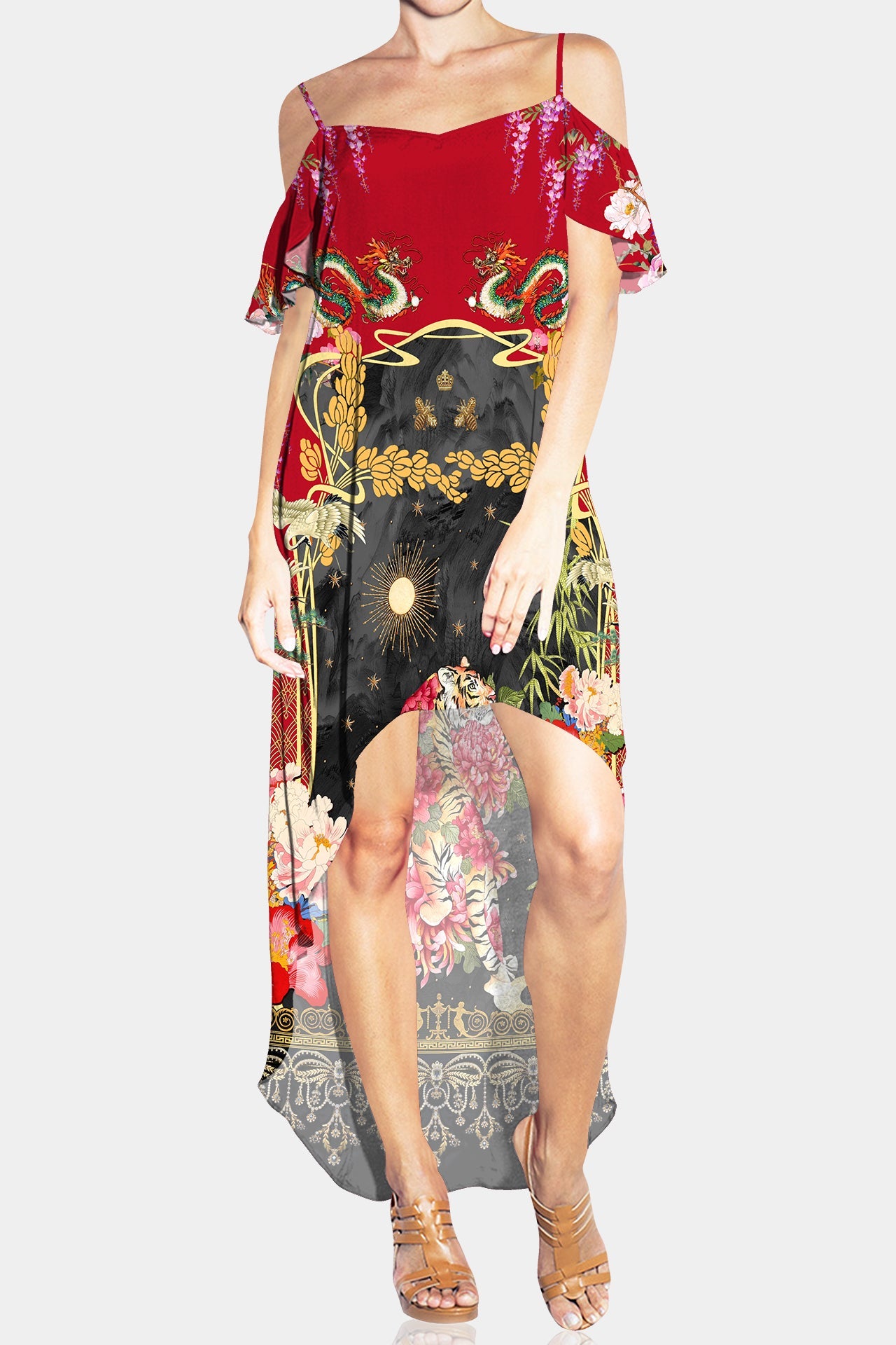 Animal Print Red High Low Dresses