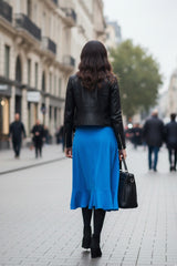 Azure Satin Silk Ruffle Wrap Skirt