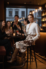 Animal Print Creme Souffle Midi Skirt For Women
