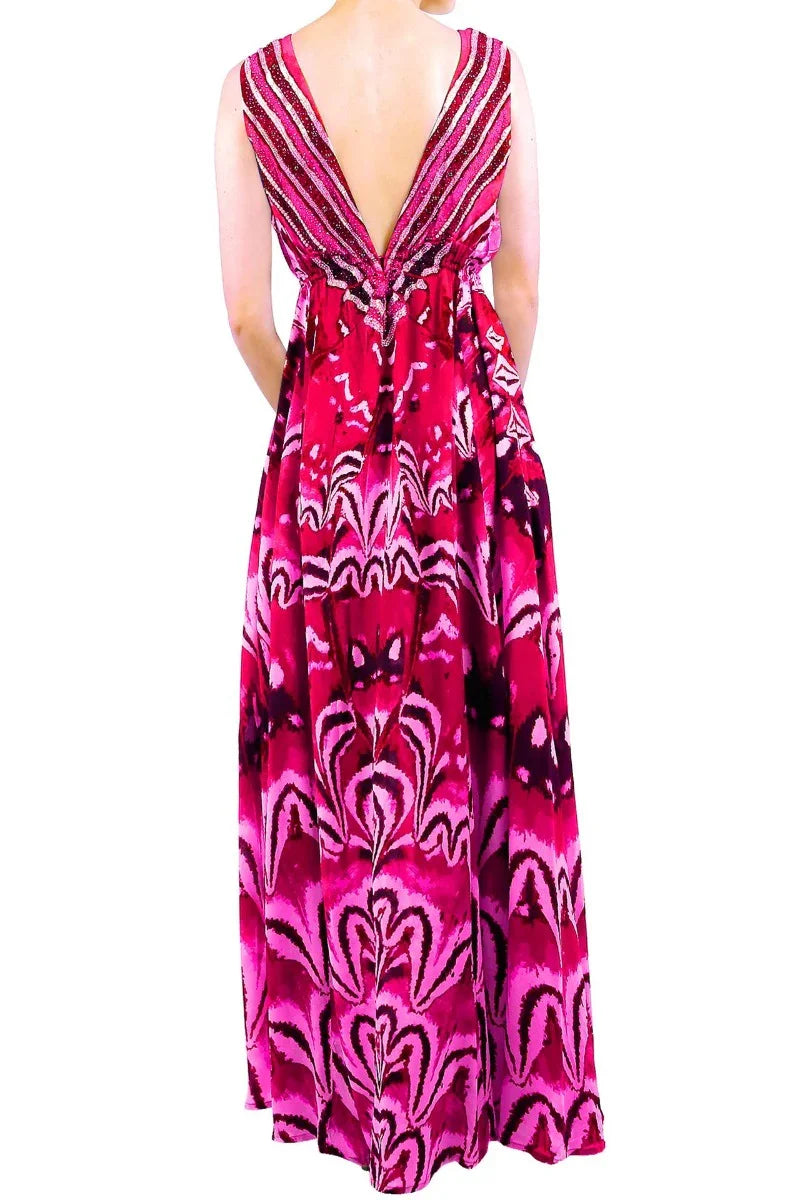 Annabella Butterfly Print Pink Color Maxi Dress
