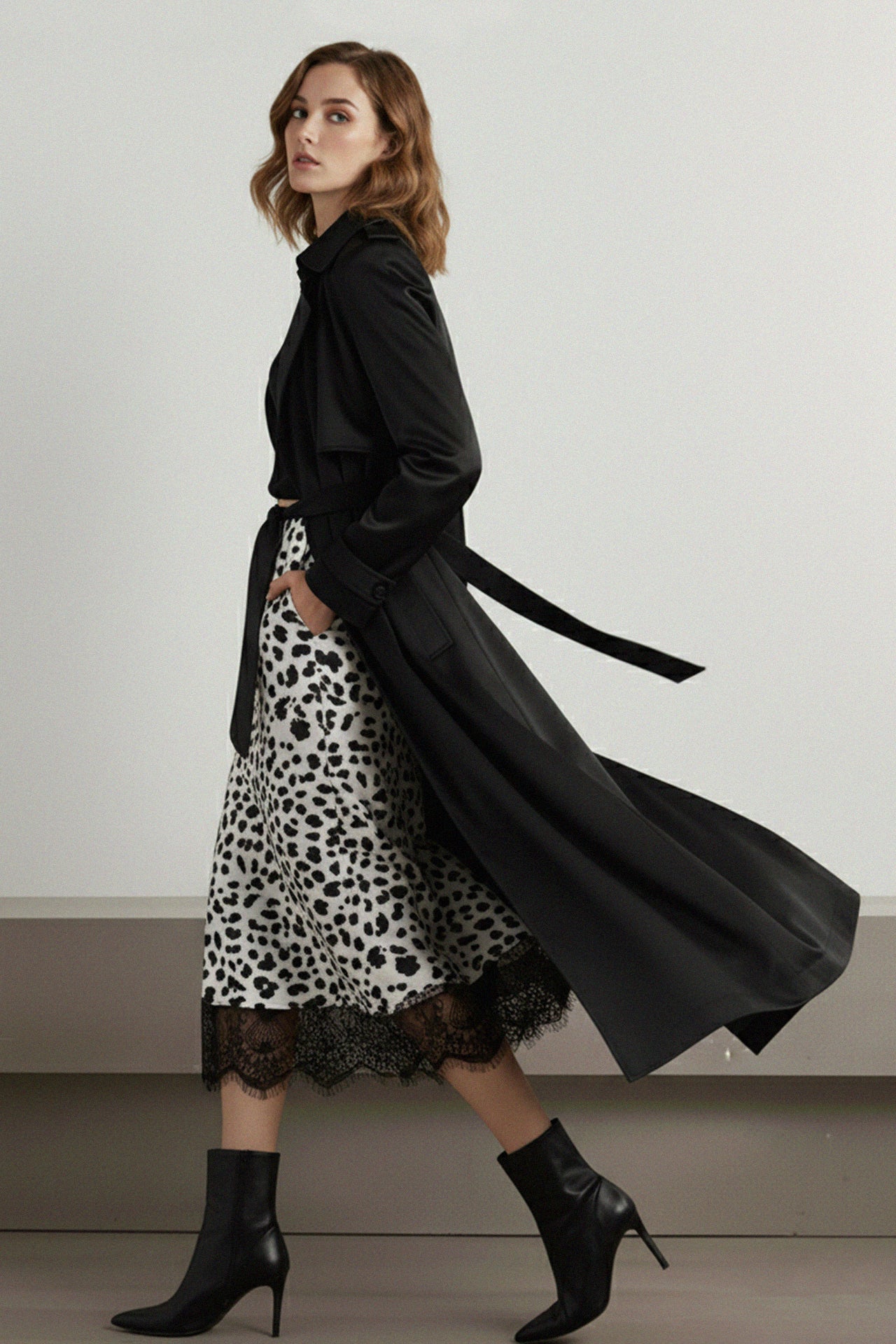 Animal Print Midi Skirt with Lace Trim