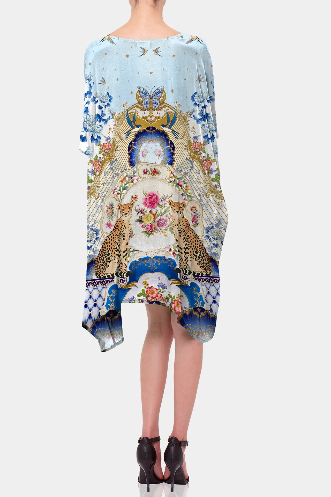 Blue Romanticism Print Knee-Length Convertible Kaftan