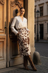 Animal Print Creme Souffle Midi Skirt For Women