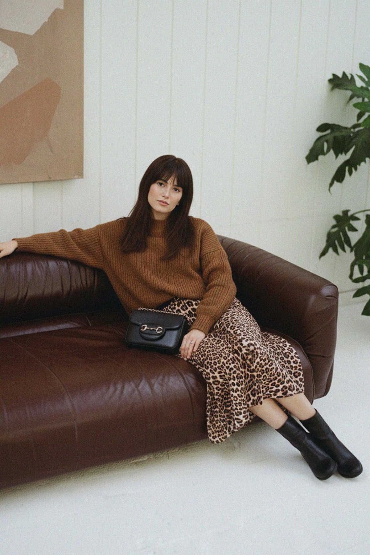 Animal Print Satin Silk Midi Skirt