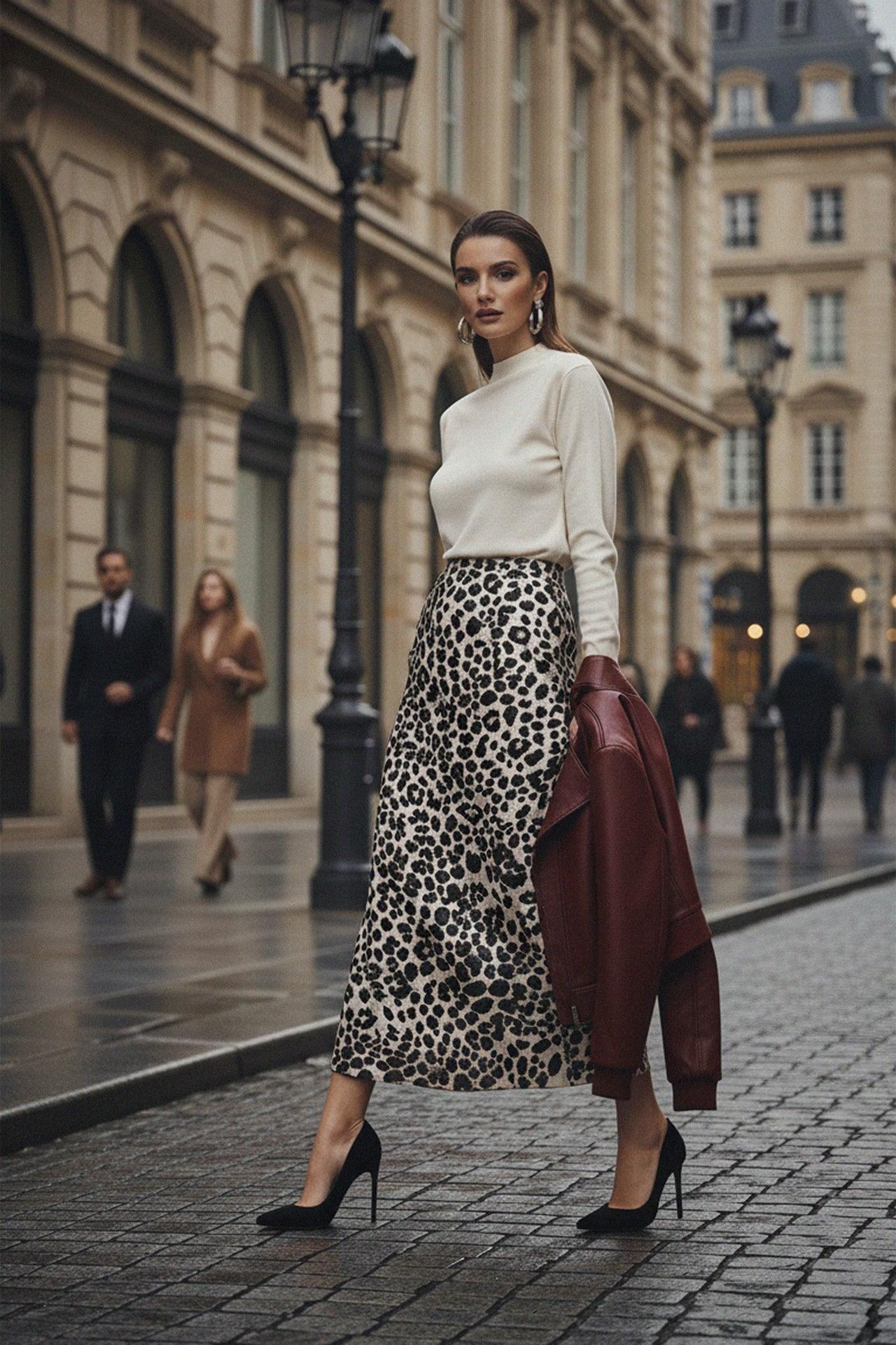 Animal Print Midi Skirt For Women