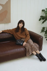 Animal Print Satin Silk Midi Skirt