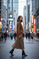 Animal Print Satin Silk Midi Skirt