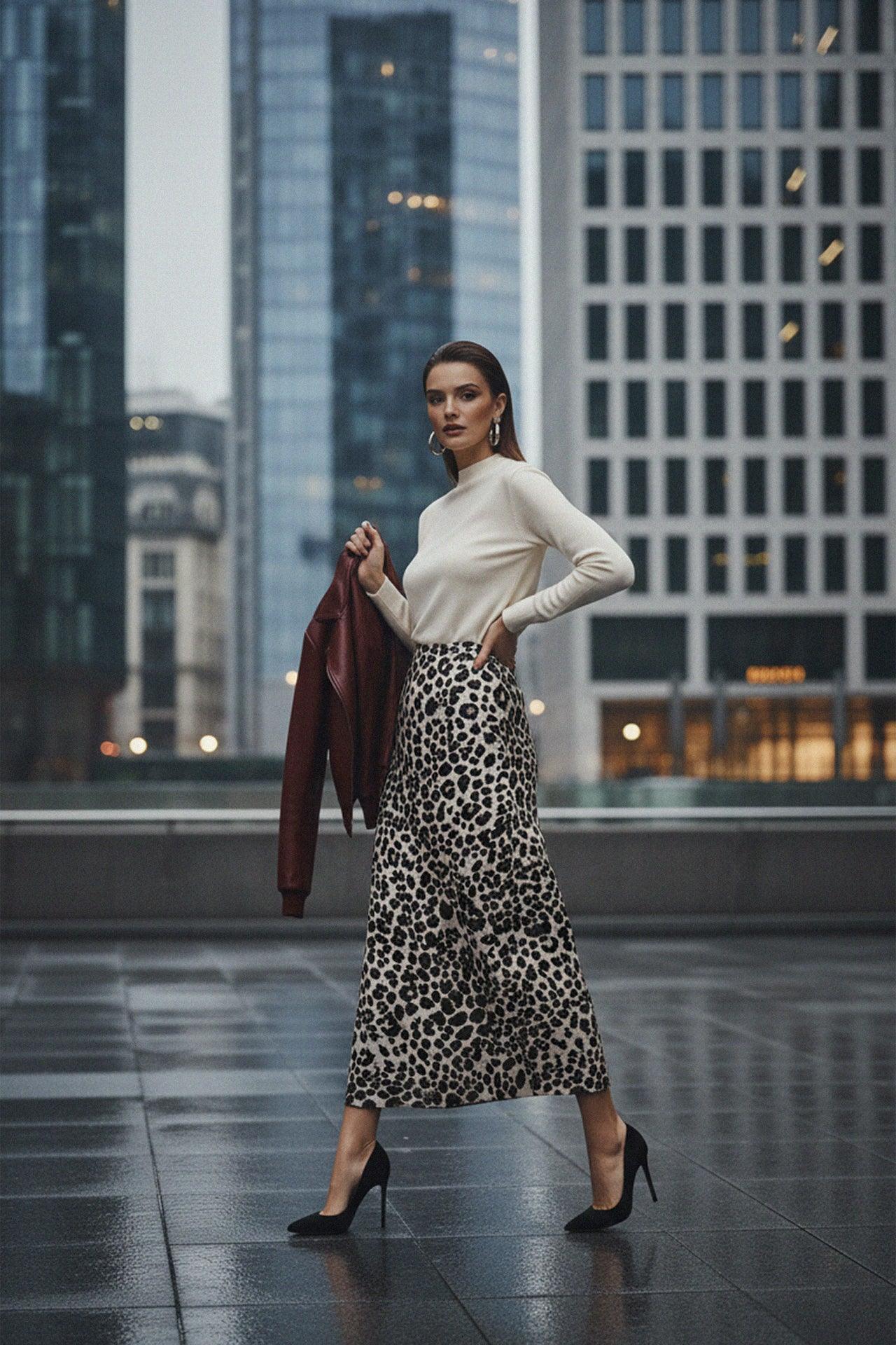 Animal Print Midi Skirt For Women