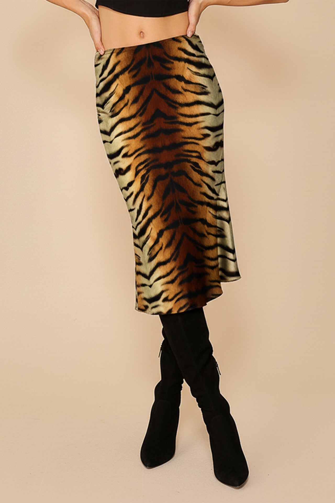 Animal Print Midi Lace Trim Skirt