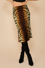 Animal Print Midi Lace Trim Skirt