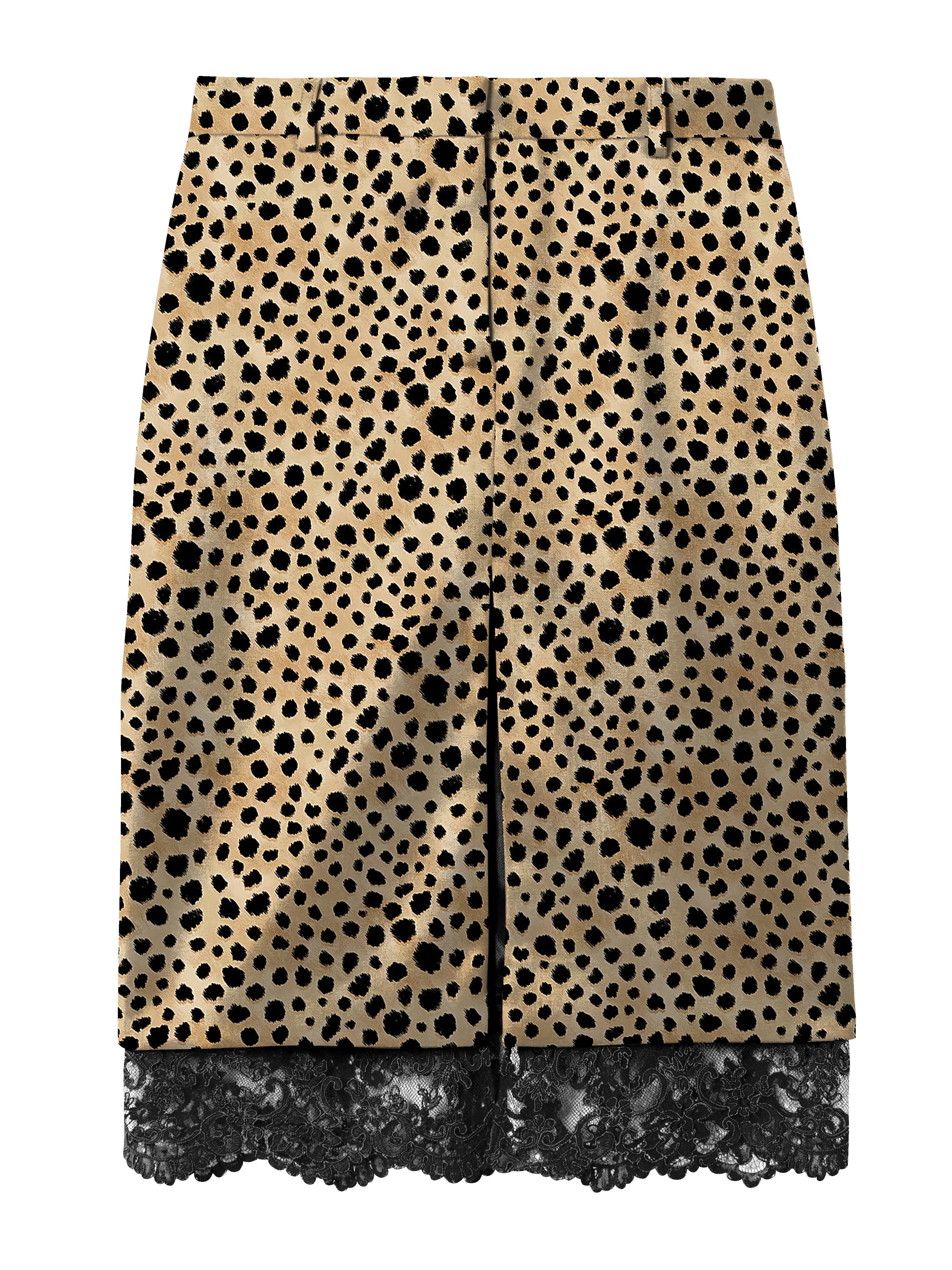 Animal Print Lace Trim Silk Mini Skirt