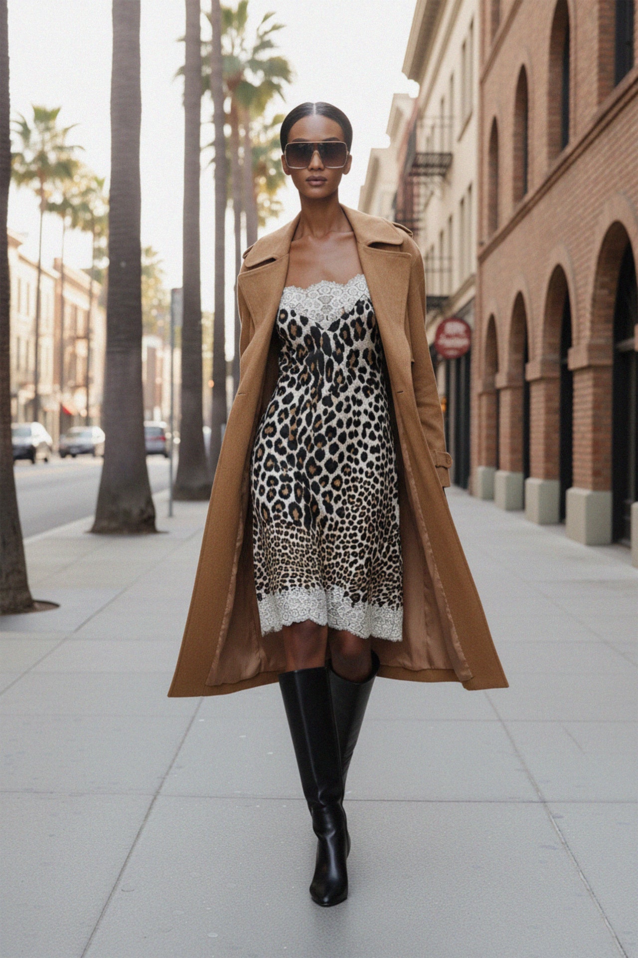 Animal Print Effortless Style with Lace Trim Cami Dress