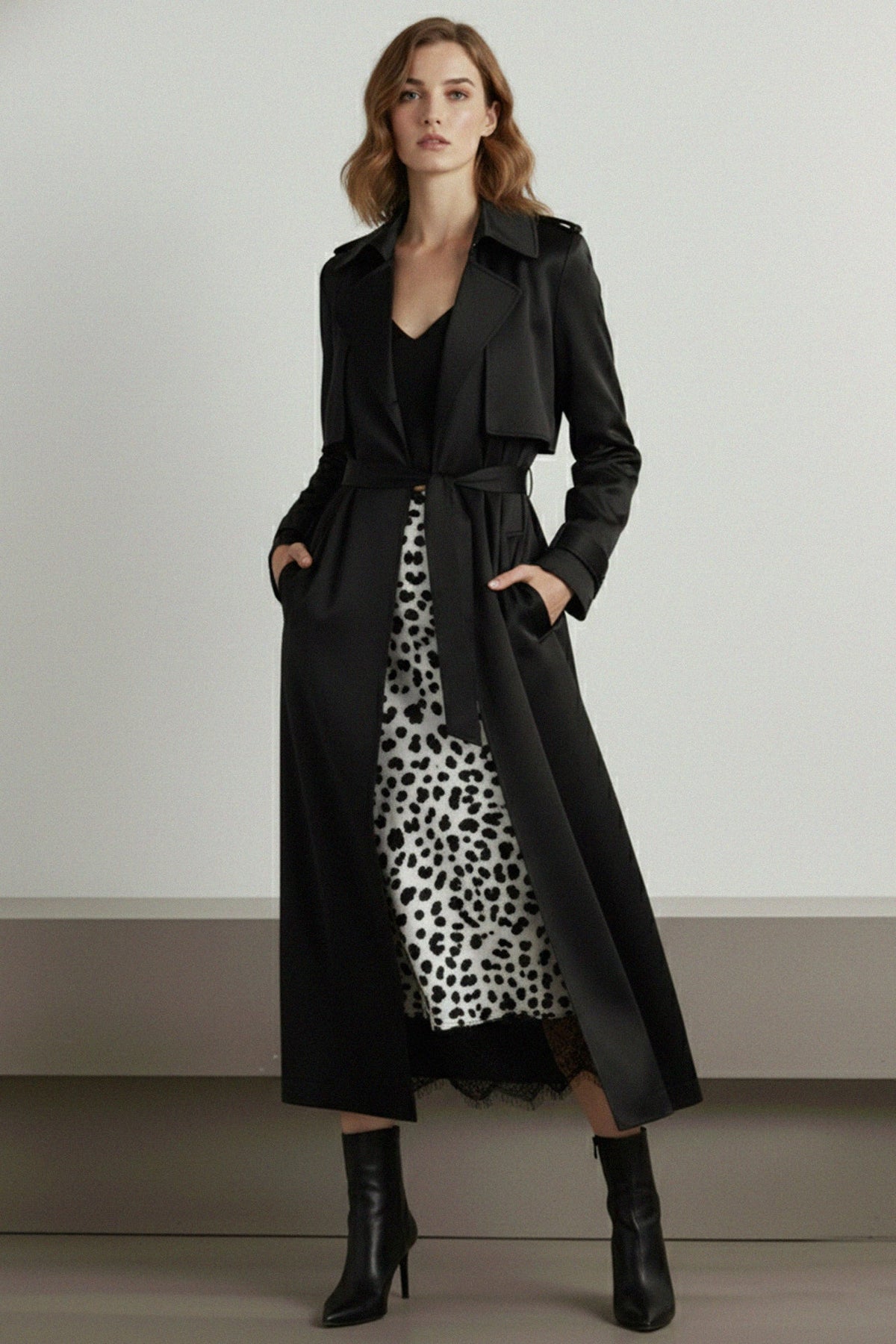 Animal Print Midi Skirt with Lace Trim