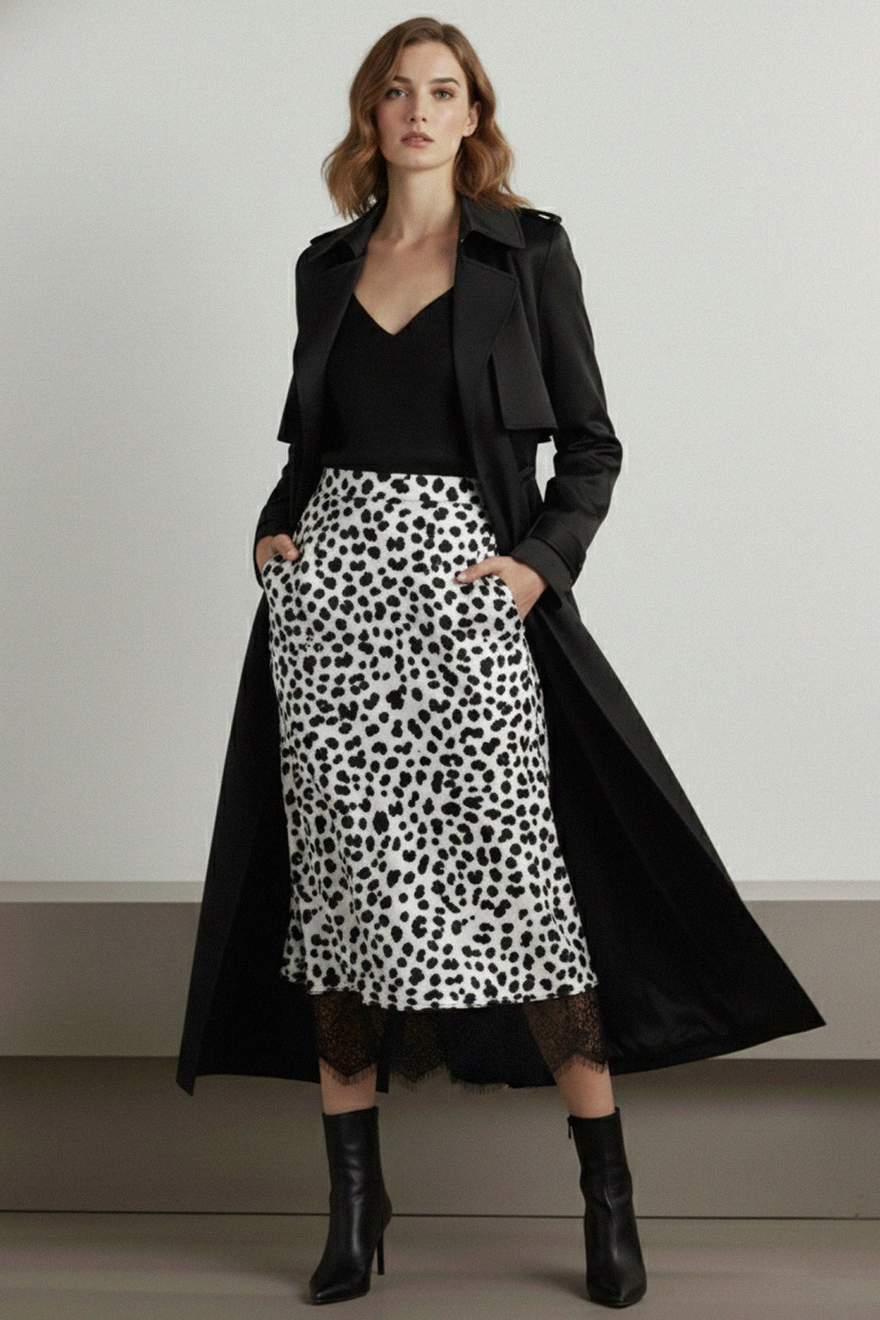 Animal Print Midi Skirt with Lace Trim