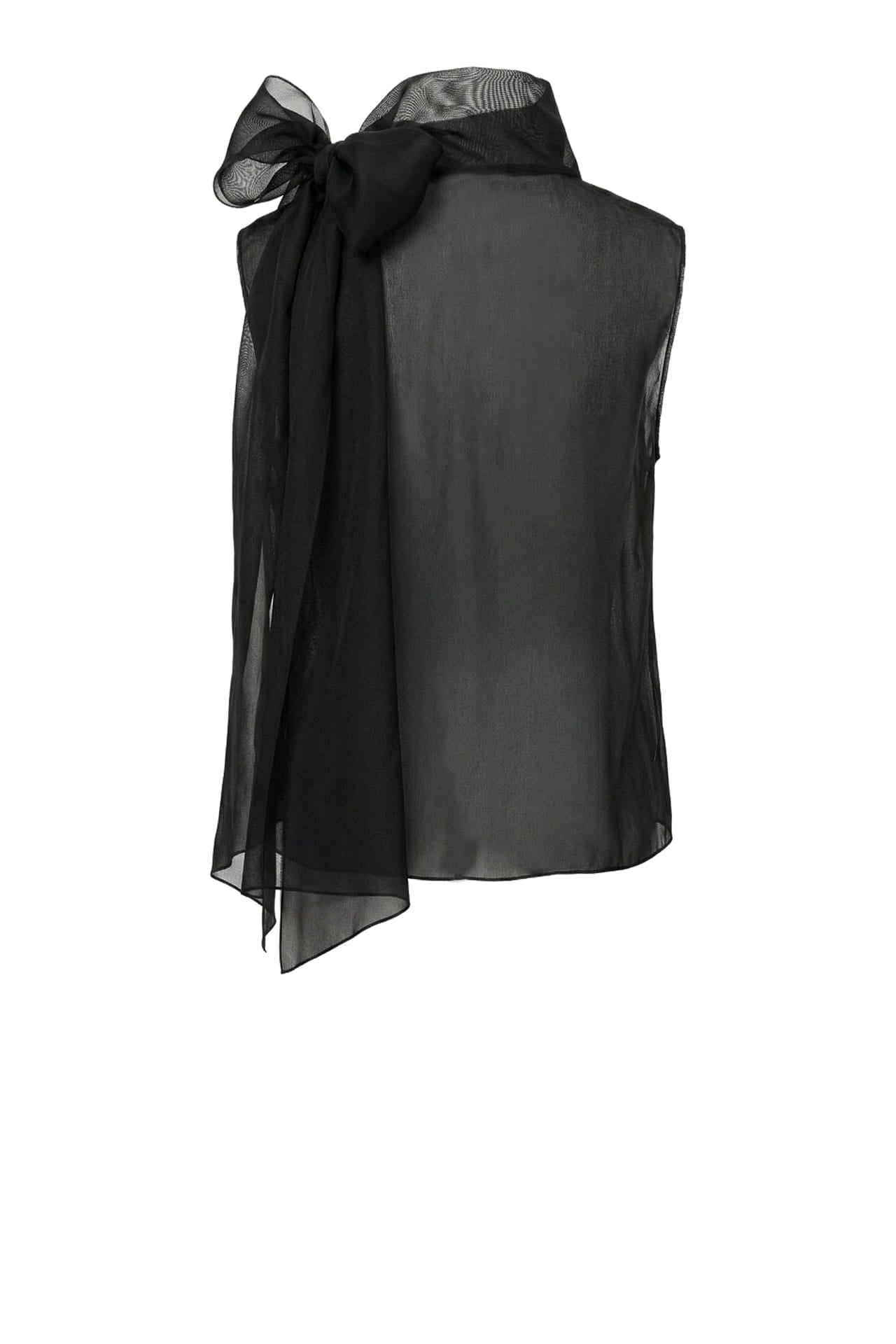 Black Sheer Organza Tie Neck Blouse