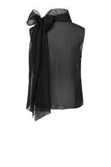 Black Sheer Organza Tie Neck Blouse