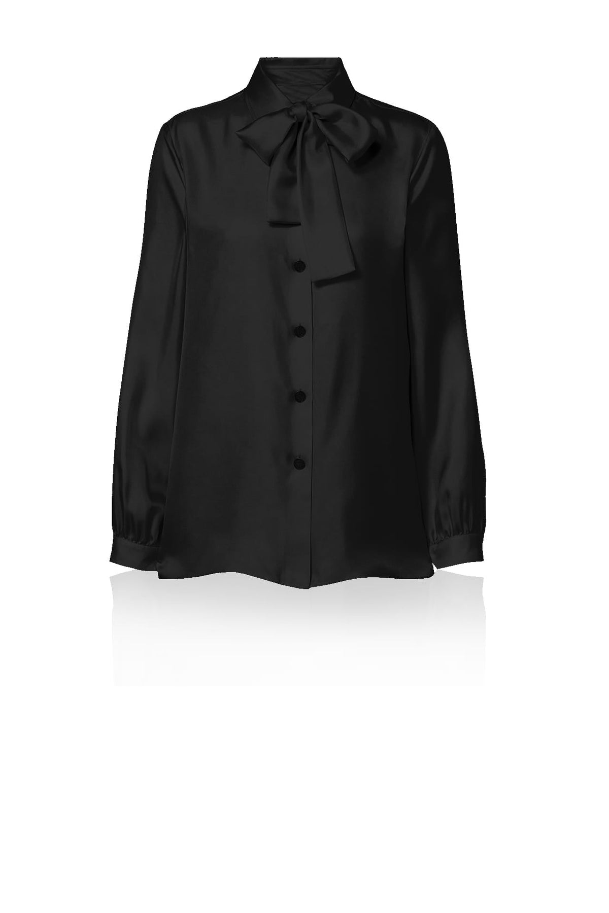 Black Scarf Tie Neck Silk Twill Blouse