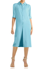 Aqua Long Sleeve Midi Shirt Dress