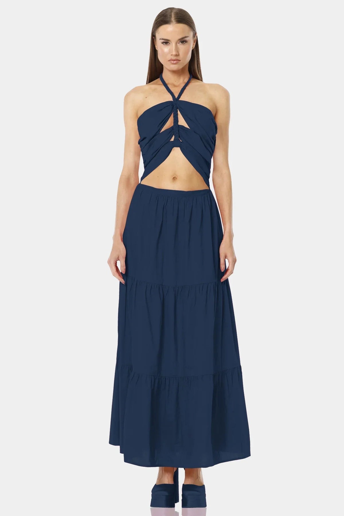 Blue Cut Out Layered Maxi Dress