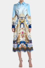 Blue Long Sleeve Midi Shirt Dress