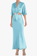 Aqua Blue Going Out Tops Women