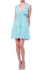 Aqua Blue Plunging V-Neck Dress
