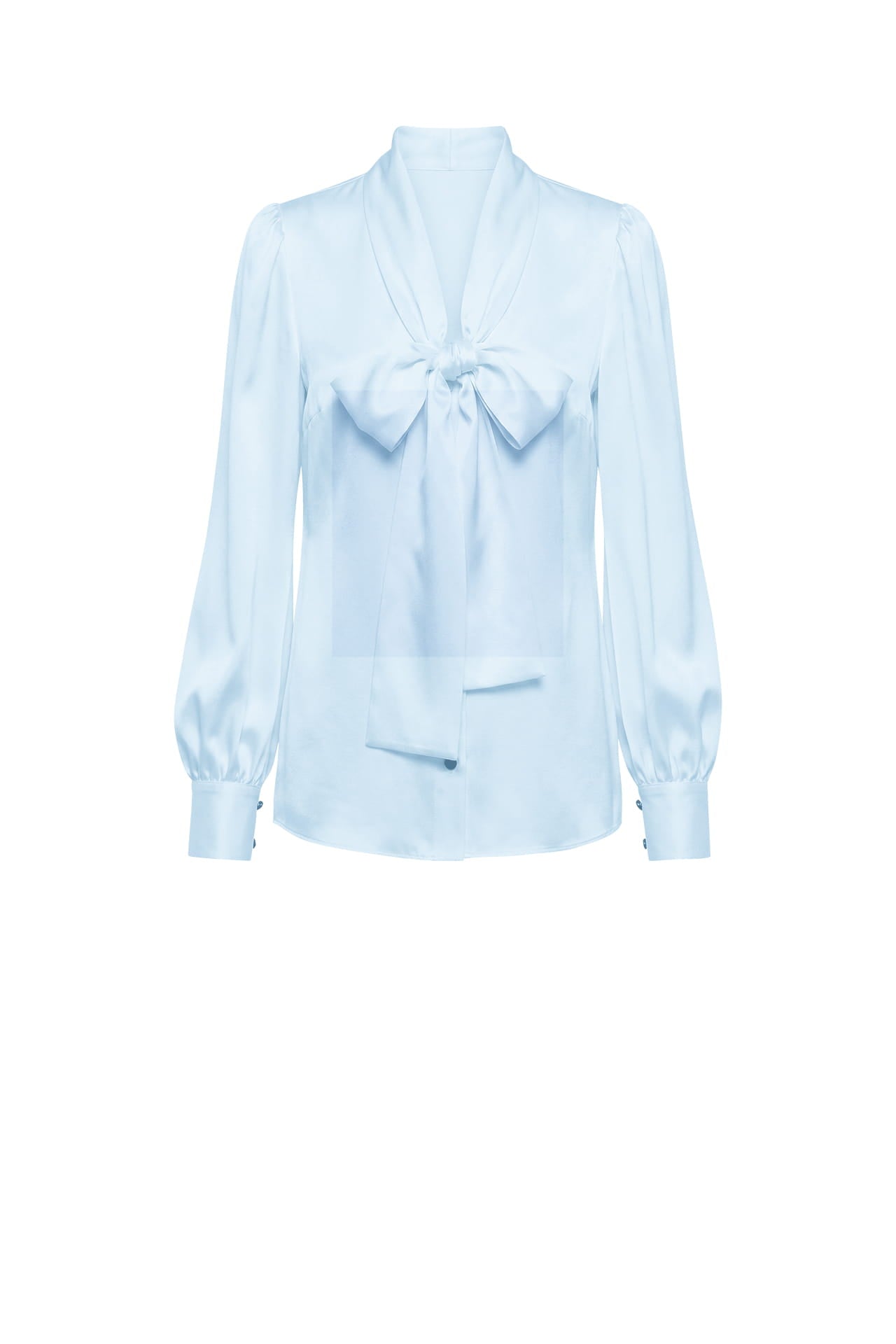 Blue Scarf Tie Neck Satin Blouse