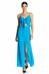 Blue Front Slit Maxi Dress