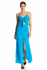 Blue Front Slit Maxi Dress