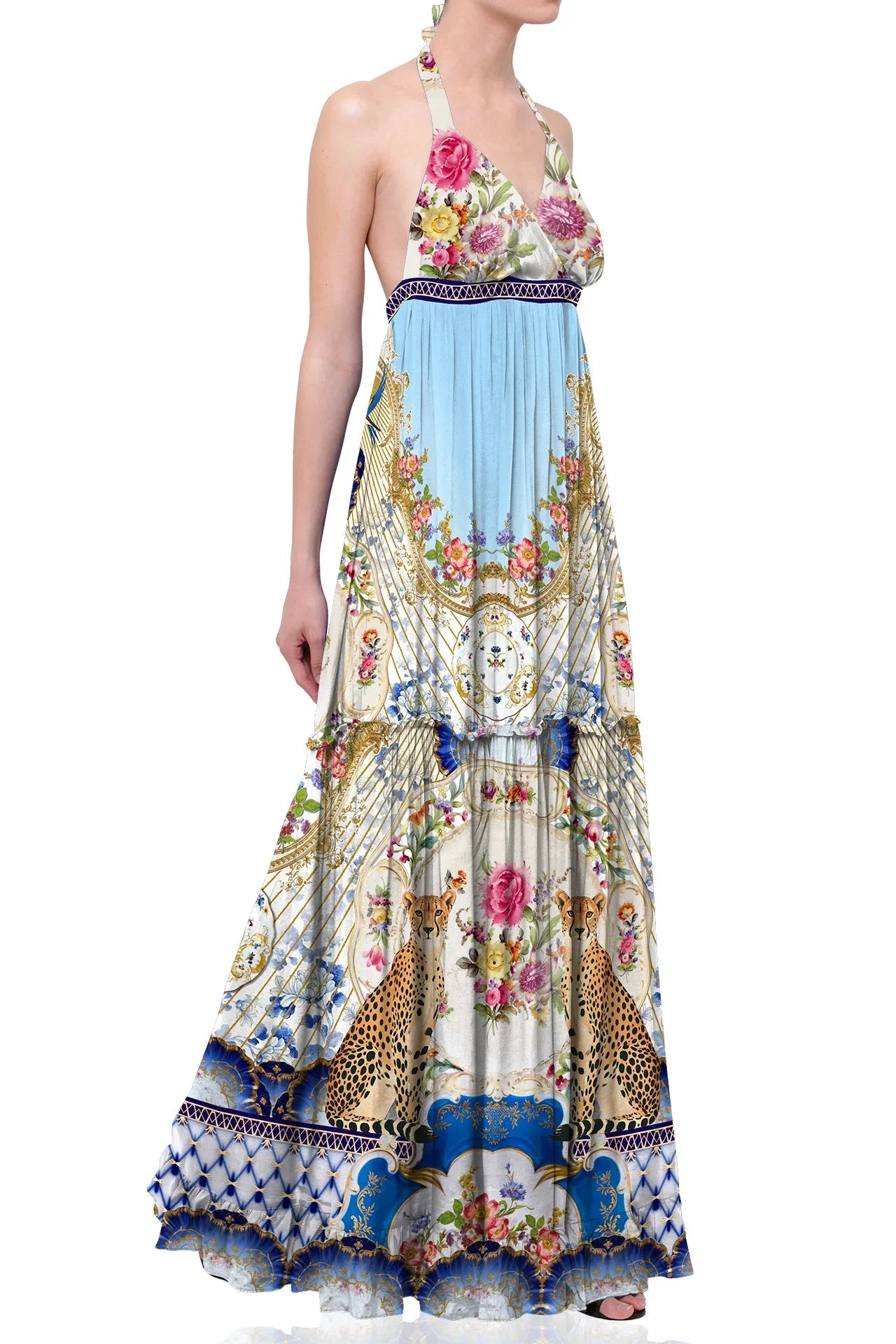 Blue Halter Dress With Low Back