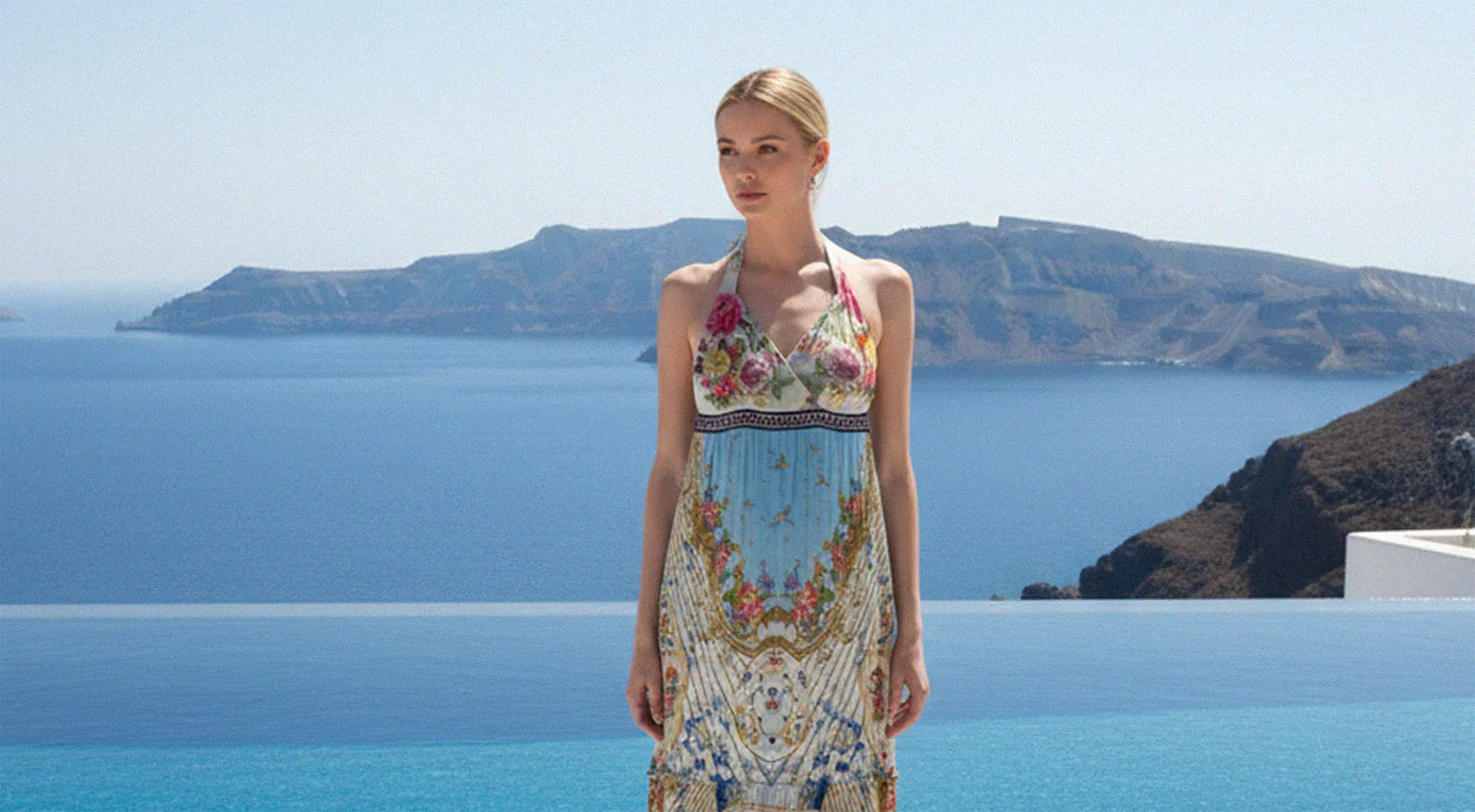 Blue Halter Dress With Low Back