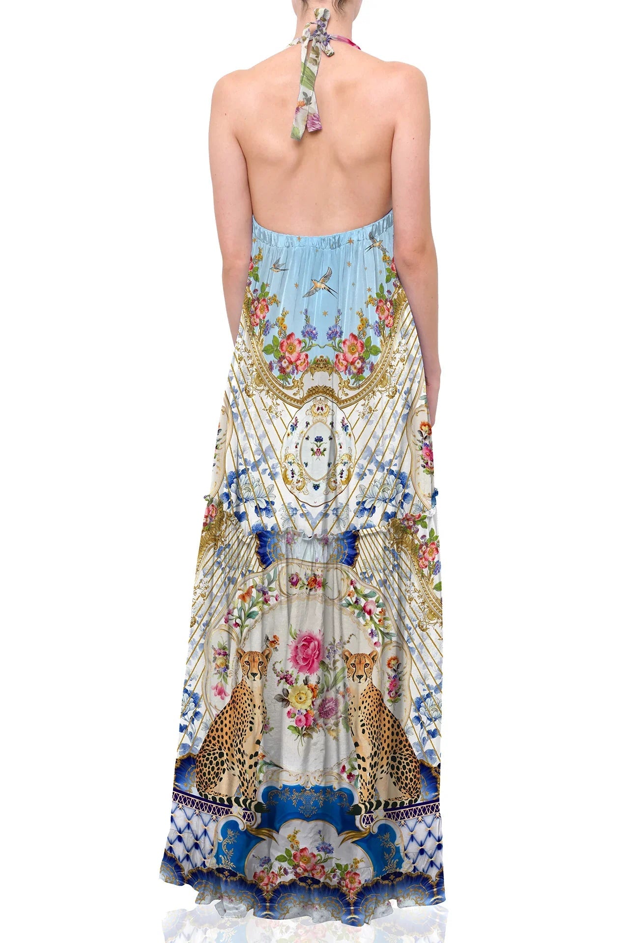 Blue Halter Dress With Low Back