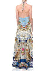 Blue Halter Dress With Low Back