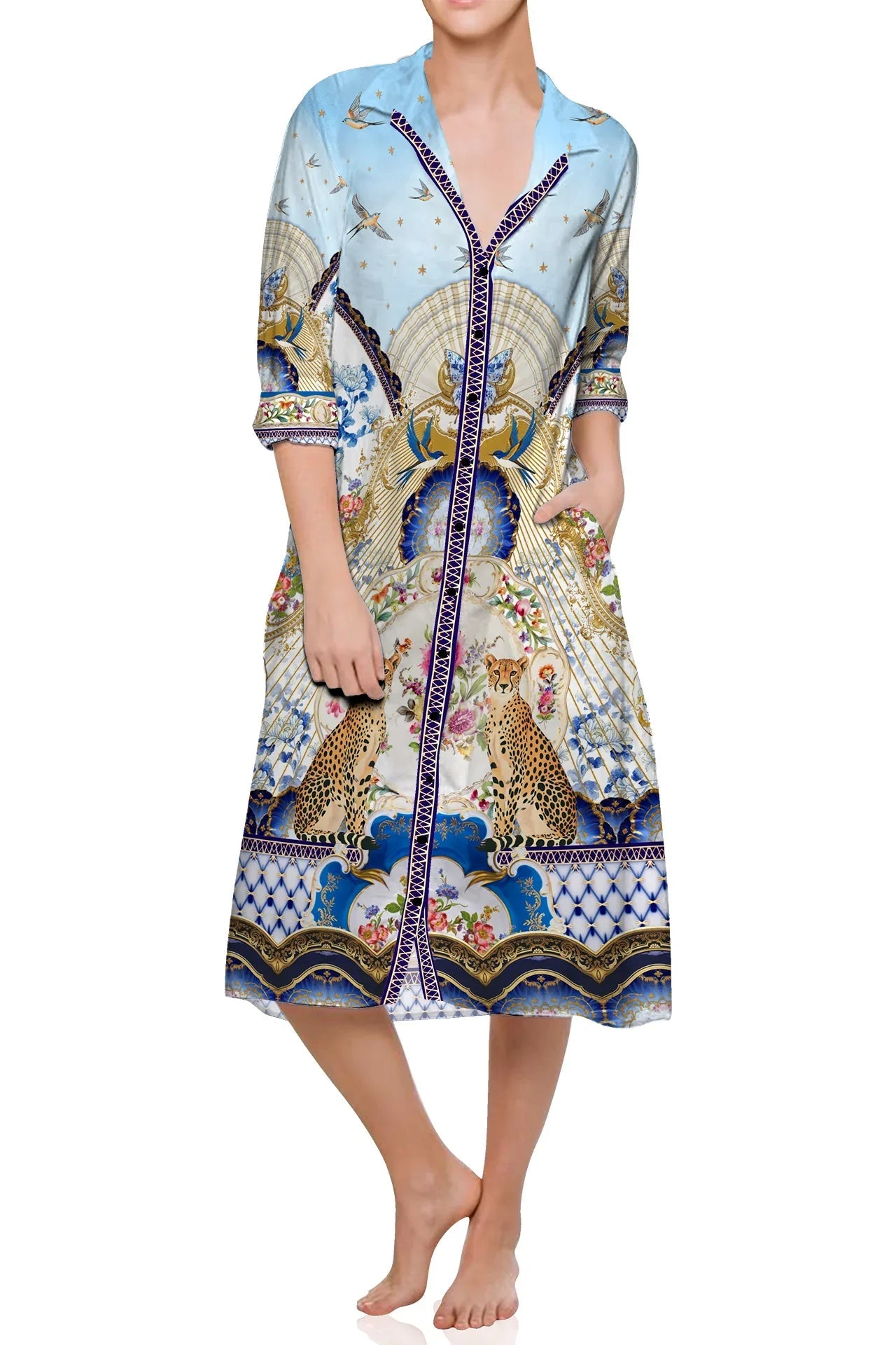 Blue Shirt Dress Midi Length