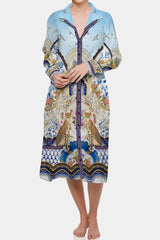 Blue Shirt Dress Midi Length