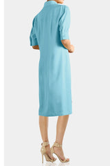 Aqua Long Sleeve Midi Shirt Dress