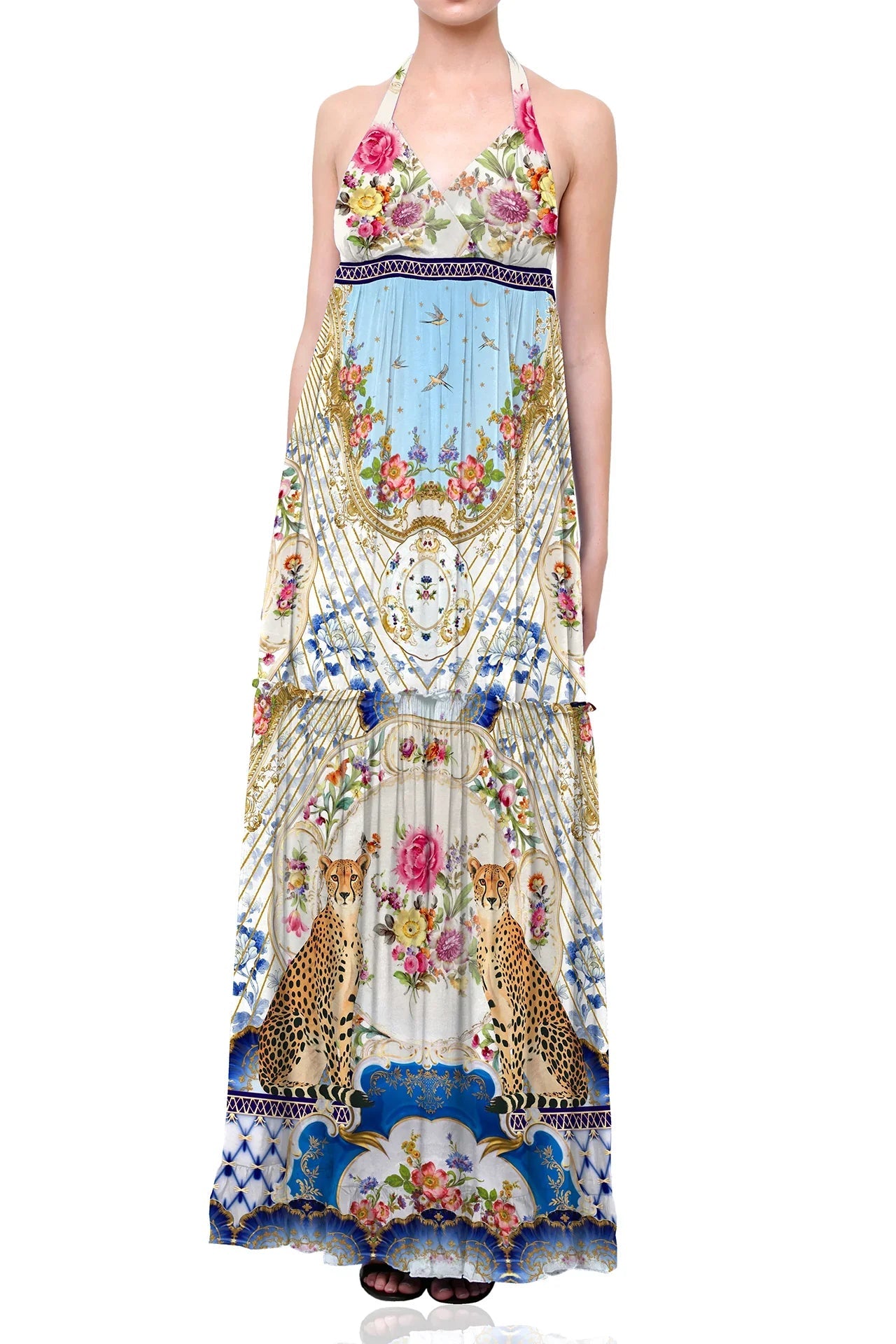 Blue Halter Dress With Low Back