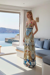 Blue Halter Dress With Low Back