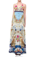 Blue Halter Dress With Low Back