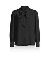Black Satin Scarf Tie-Neck Blouse