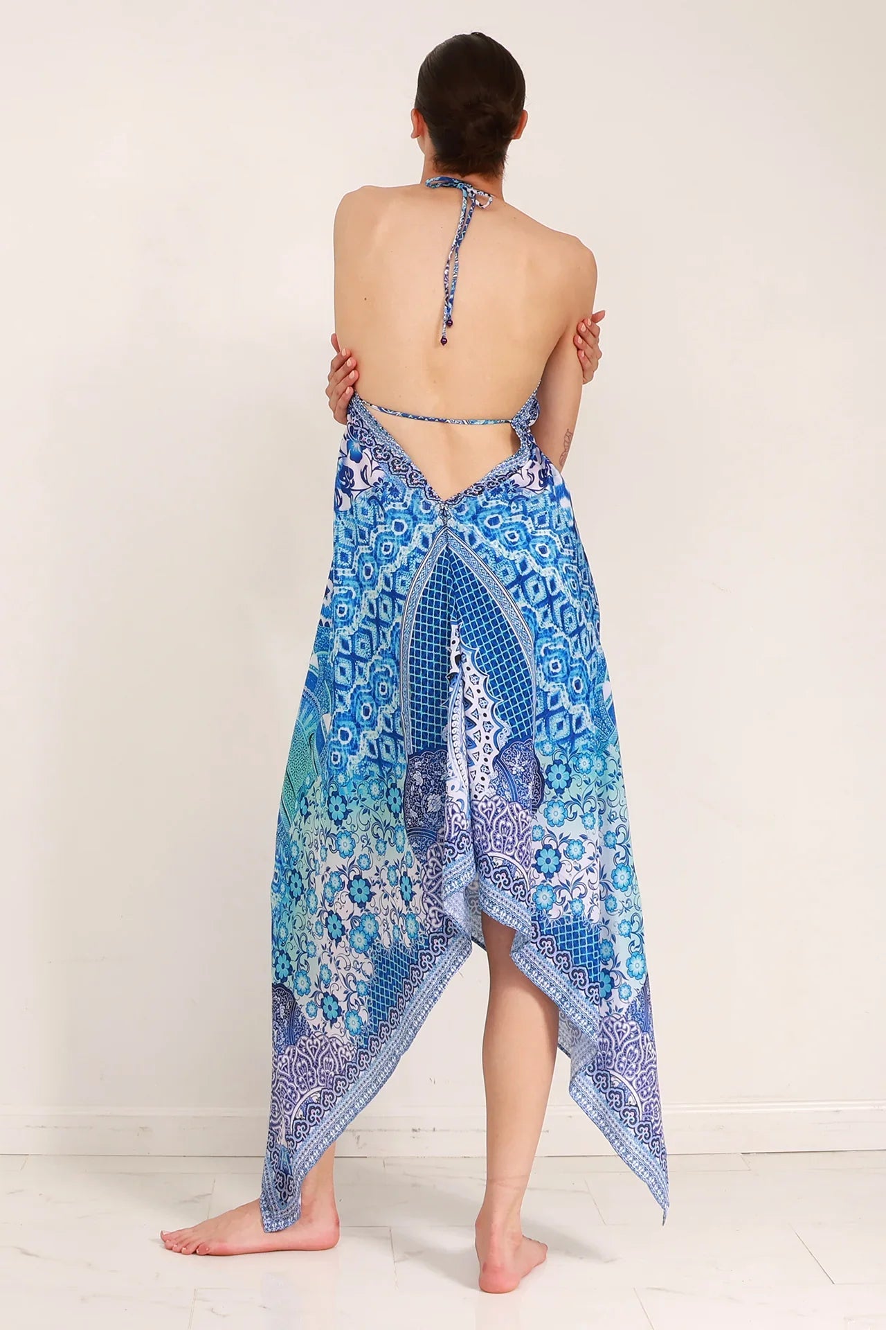 Blue Printed Scarf Dress